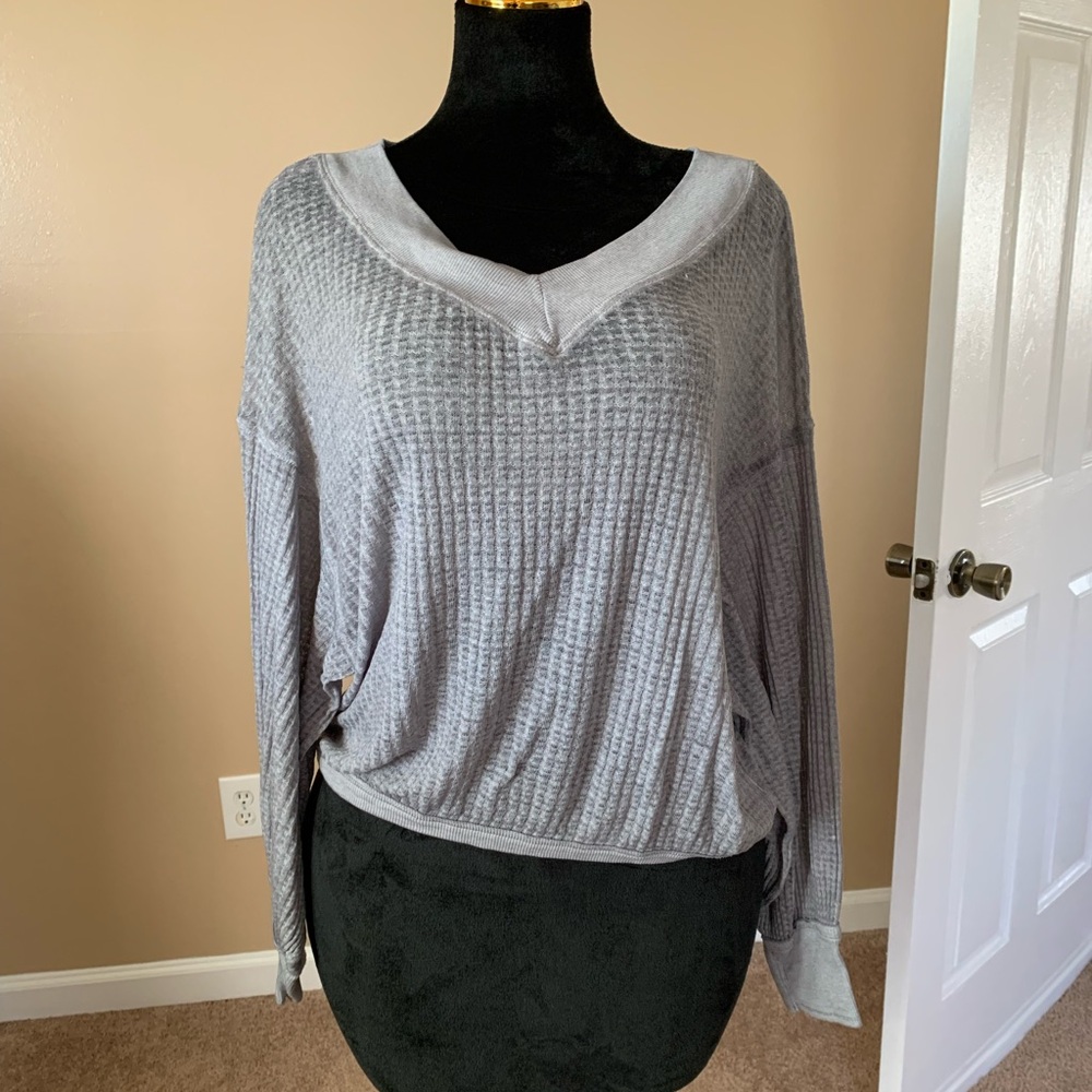 We The Free Light Gray Waffle Knit Top